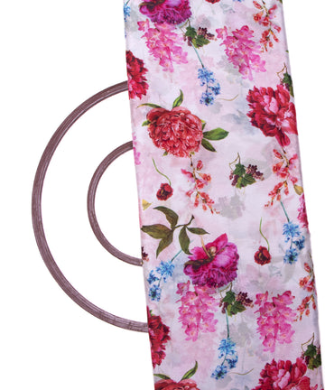White Colour Digital Floral Print Viscose Chinon Silk Fabric